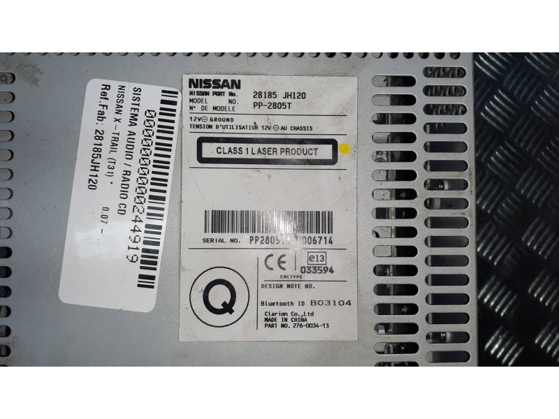 Recambio de sistema audio / radio cd para nissan x-trail (t31) se referencia OEM IAM 28185JH120 BO3104 PP2805T