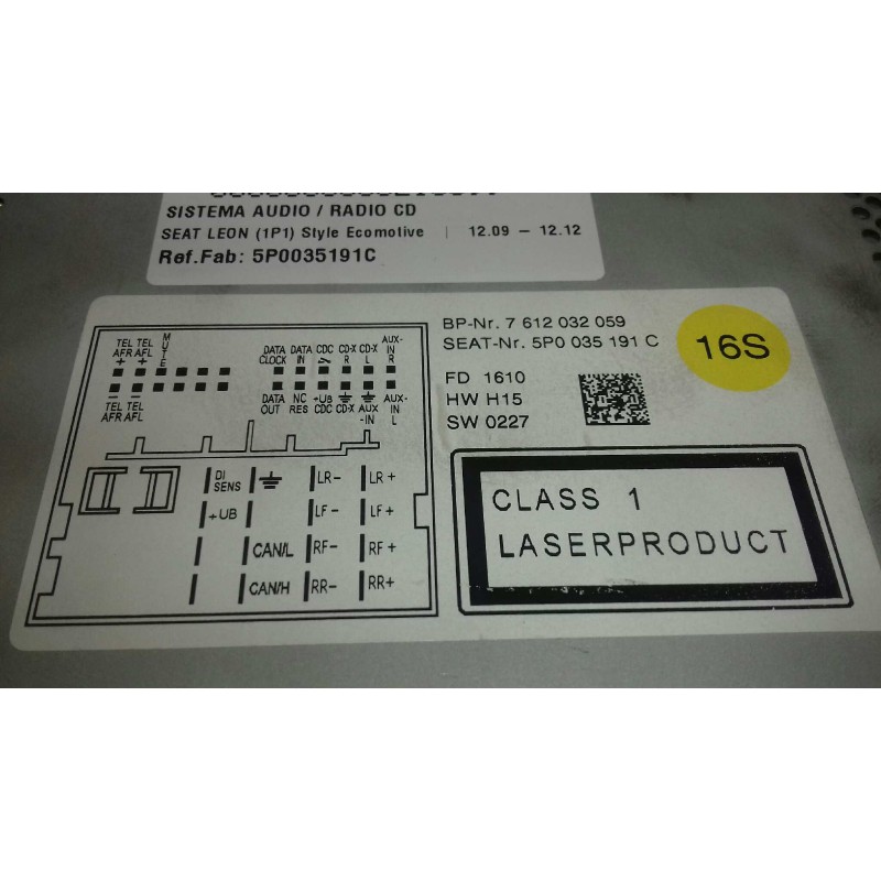 Recambio de sistema audio / radio cd para seat leon (1p1) style ecomotive referencia OEM IAM 5P0035191C RNS310 NAVEGADOR