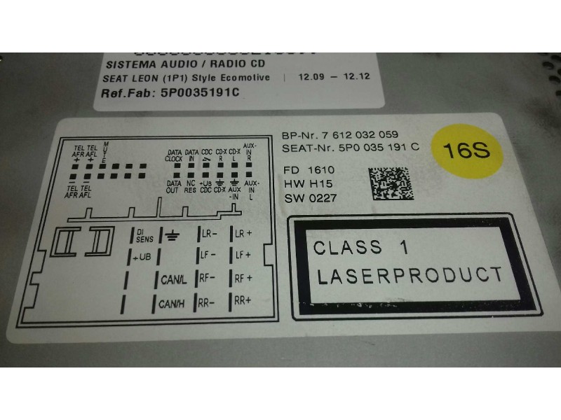 Recambio de sistema audio / radio cd para seat leon (1p1) style ecomotive referencia OEM IAM 5P0035191C RNS310 NAVEGADOR