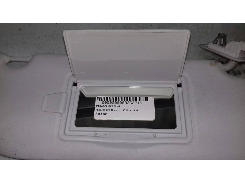 Recambio de parasol derecho para peugeot 208 allure referencia OEM IAM   