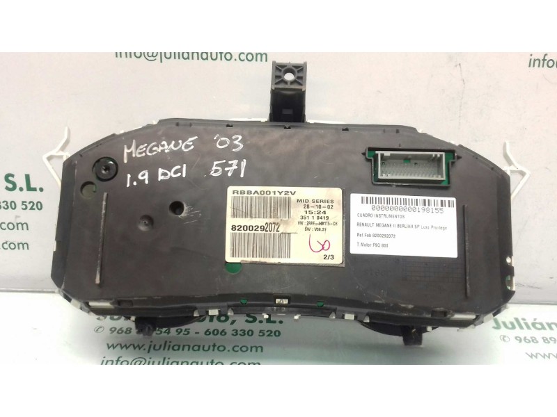 Recambio de cuadro instrumentos para renault megane ii berlina 5p luxe privilege referencia OEM IAM 8200292072  VISTEON