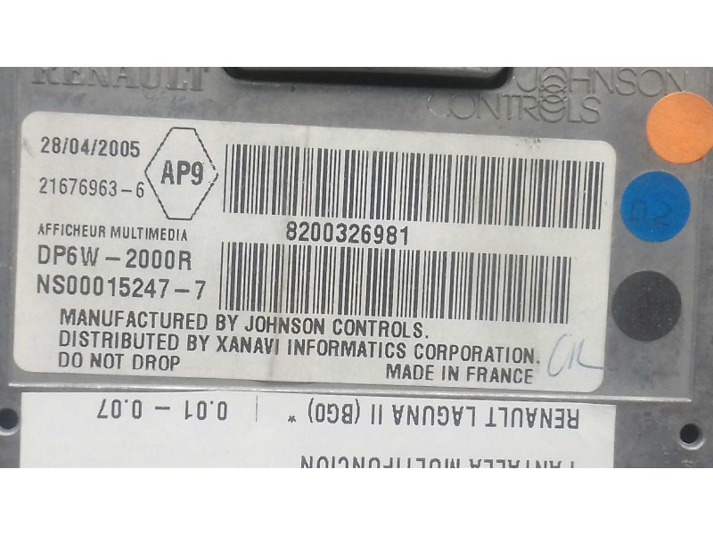 Recambio de pantalla multifuncion para renault laguna ii (bg0) referencia OEM IAM 8200326981 216769636 NS000152477