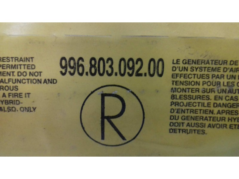 Recambio de airbag lateral derecho para porsche boxster (typ 986) básico referencia OEM IAM 996803092 99680309200 