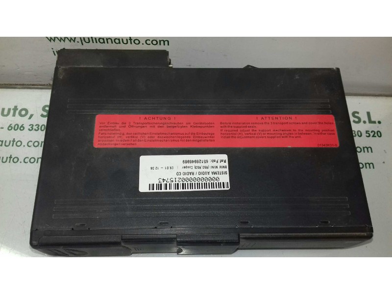 Recambio de sistema audio / radio cd para bmw mini (r50,r53) cooper referencia OEM IAM 65126946989 020258 
