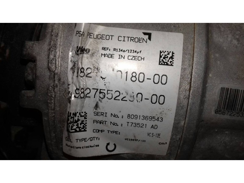 Recambio de compresor aire acondicionado para peugeot 308 style referencia OEM IAM 9827552280 VCS12E VALEO