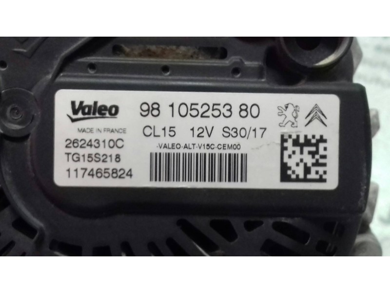 Recambio de alternador para peugeot 308 business line referencia OEM IAM 9810525380 VALEO CL15