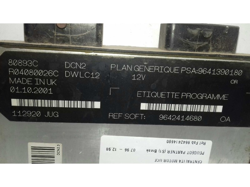 Recambio de centralita motor uce para peugeot partner (s1) break referencia OEM IAM 9642414680 R04080026C LUCAS