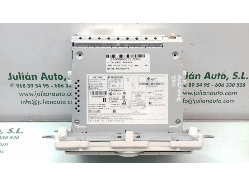 Recambio de sistema audio / radio cd para smart forfour basis (66kw) (453.044) referencia OEM IAM A4539009404 281157369R 