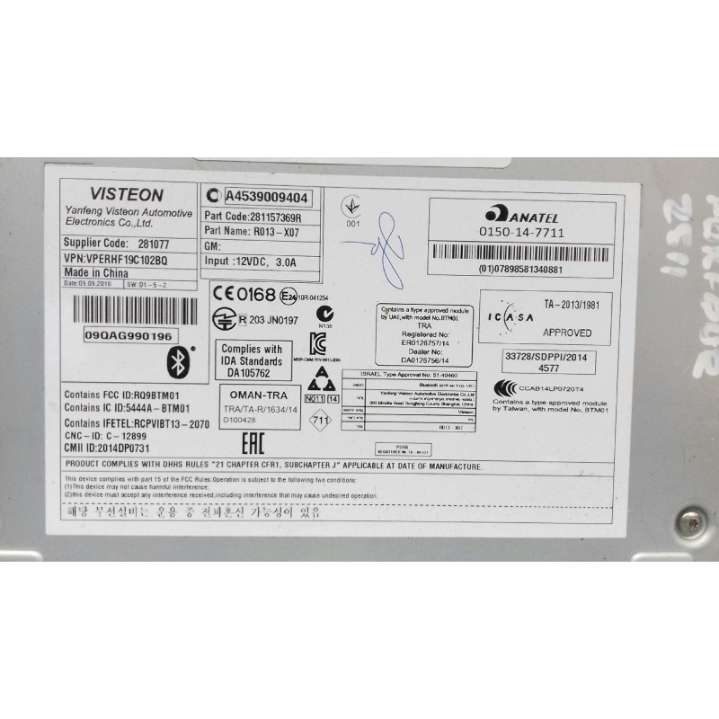 Recambio de sistema audio / radio cd para smart forfour basis (66kw) (453.044) referencia OEM IAM A4539009404 281157369R 