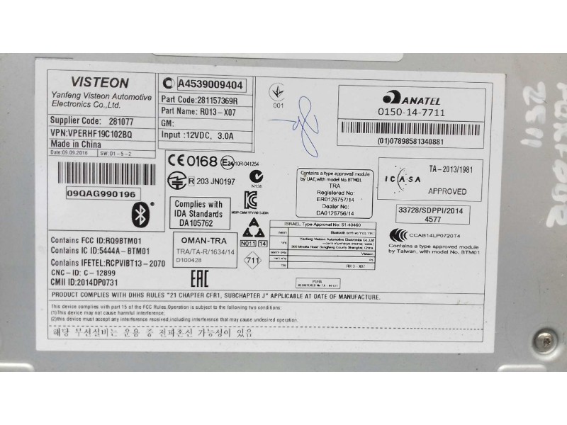 Recambio de sistema audio / radio cd para smart forfour basis (66kw) (453.044) referencia OEM IAM A4539009404 281157369R 