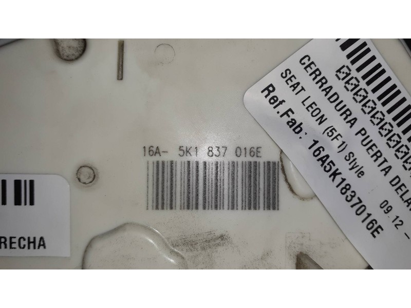 Recambio de cerradura puerta delantera derecha para seat leon (5f1) style referencia OEM IAM 16A5K1837016E  