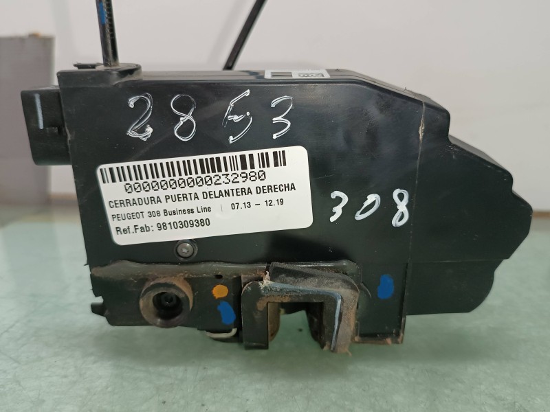 Recambio de cerradura puerta delantera derecha para peugeot 308 business line referencia OEM IAM 9810309380  