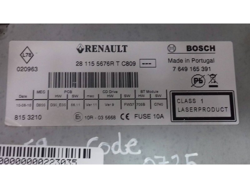 Recambio de sistema audio / radio cd para renault laguna iii limited referencia OEM IAM 281155676  BOSCH