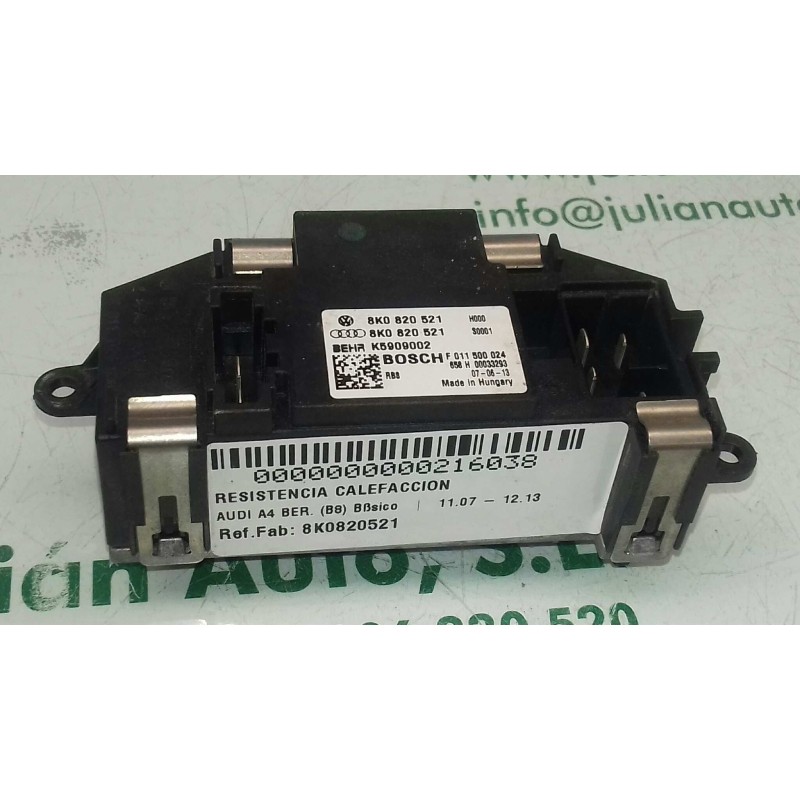 Recambio de resistencia calefaccion para audi a4 ber. (b8) básico referencia OEM IAM 8K0820521 K5909002 BOSCH