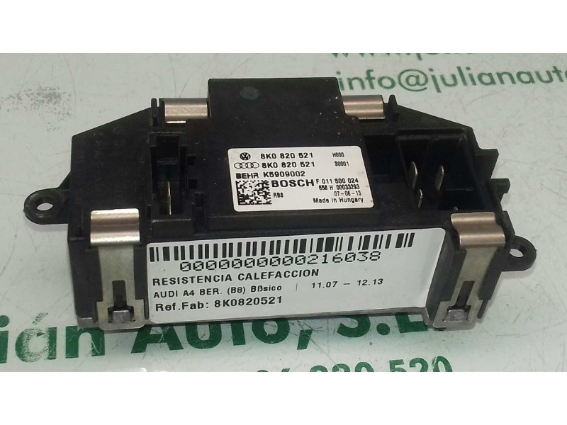 Recambio de resistencia calefaccion para audi a4 ber. (b8) básico referencia OEM IAM 8K0820521 K5909002 BOSCH