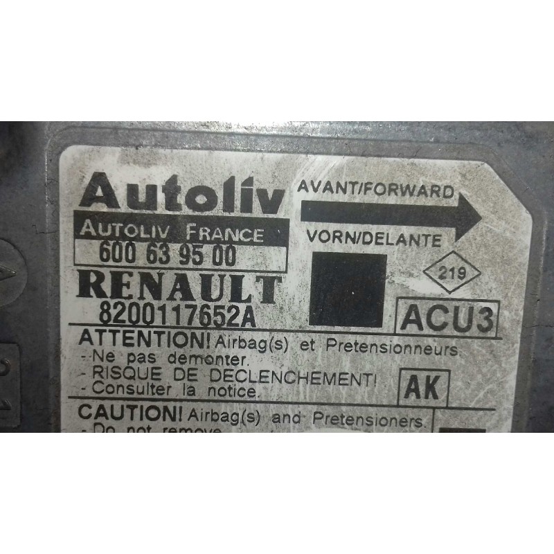 Recambio de centralita airbag para renault megane i scenic (ja0) 1.9dti alize referencia OEM IAM 8200117652A 600639500 AUTOLIV