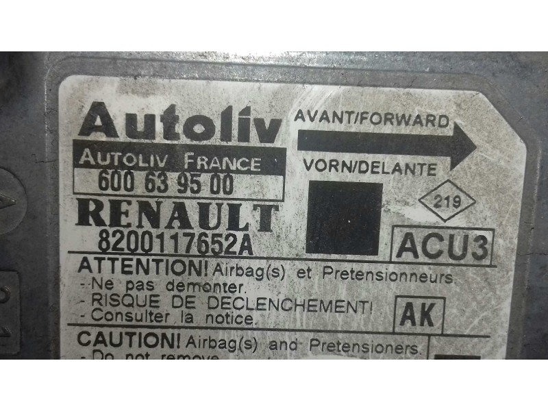 Recambio de centralita airbag para renault megane i scenic (ja0) 1.9dti alize referencia OEM IAM 8200117652A 600639500 AUTOLIV