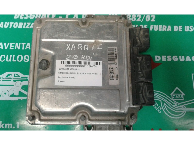 Recambio de centralita motor uce para citroen xsara berlina 2.0 hdi 66kw premier referencia OEM IAM 0281010962 9646217180 EDC15C
