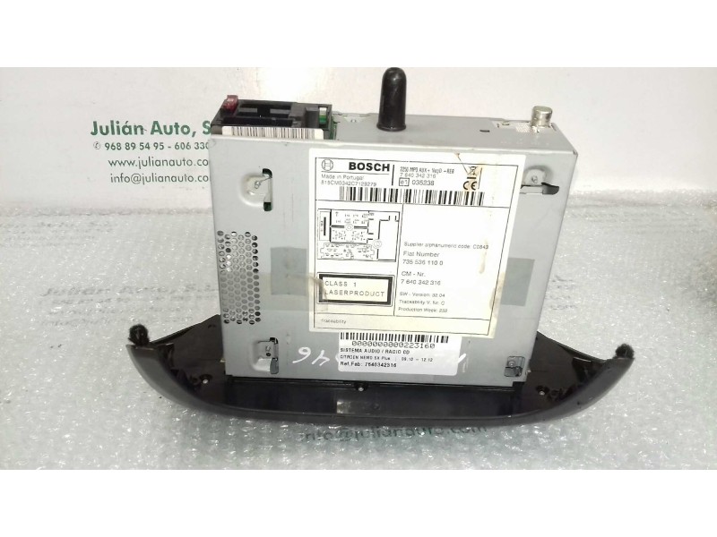 Recambio de sistema audio / radio cd para citroen nemo sx plus referencia OEM IAM 7640342316 7355361100 BOSCH