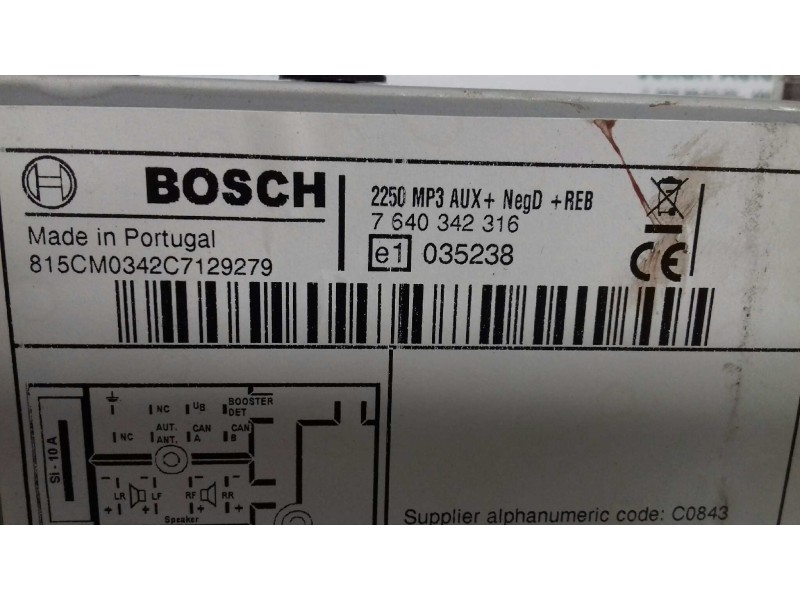 Recambio de sistema audio / radio cd para citroen nemo sx plus referencia OEM IAM 7640342316 7355361100 BOSCH