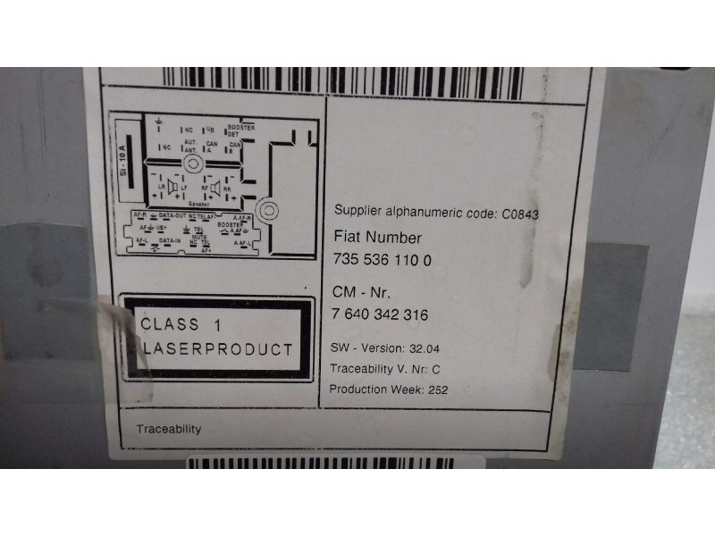Recambio de sistema audio / radio cd para citroen nemo sx plus referencia OEM IAM 7640342316 7355361100 BOSCH