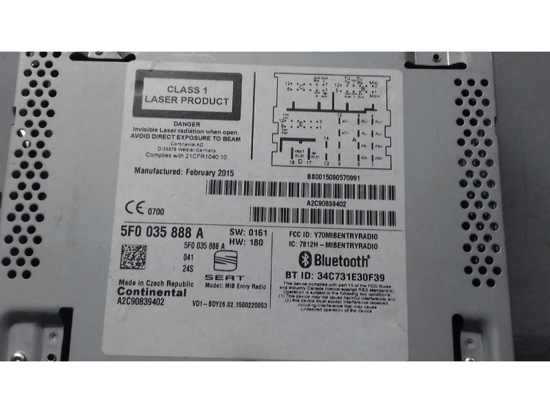 Recambio de sistema audio / radio cd para seat leon st (5f8) reference referencia OEM IAM 5F0035888A A2C90839402 BLUETOOTH