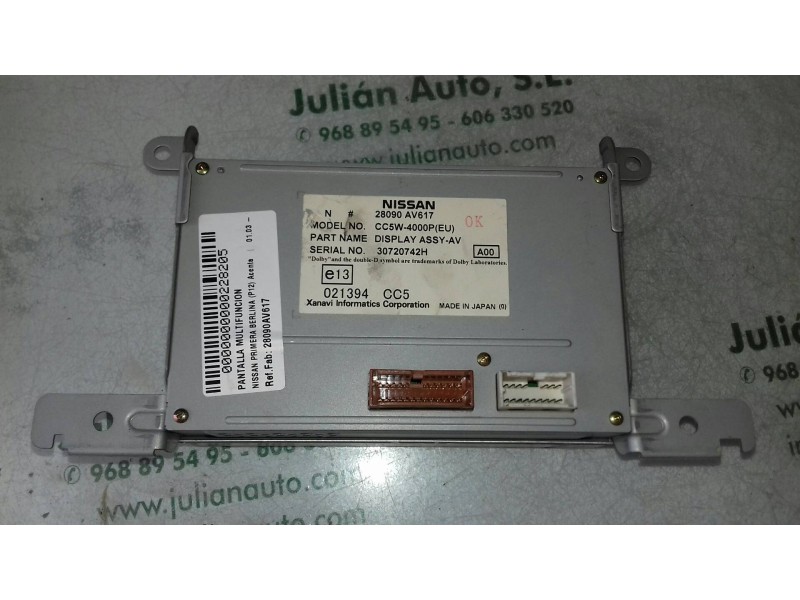 Recambio de pantalla multifuncion para nissan primera berlina (p12) acenta referencia OEM IAM 28090AV617 30720742H 