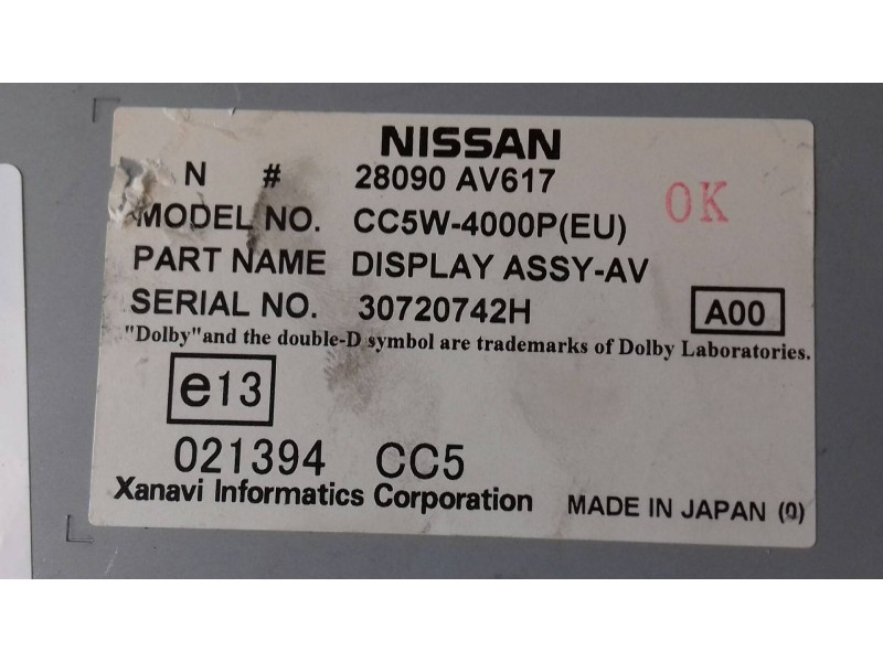 Recambio de pantalla multifuncion para nissan primera berlina (p12) acenta referencia OEM IAM 28090AV617 30720742H 