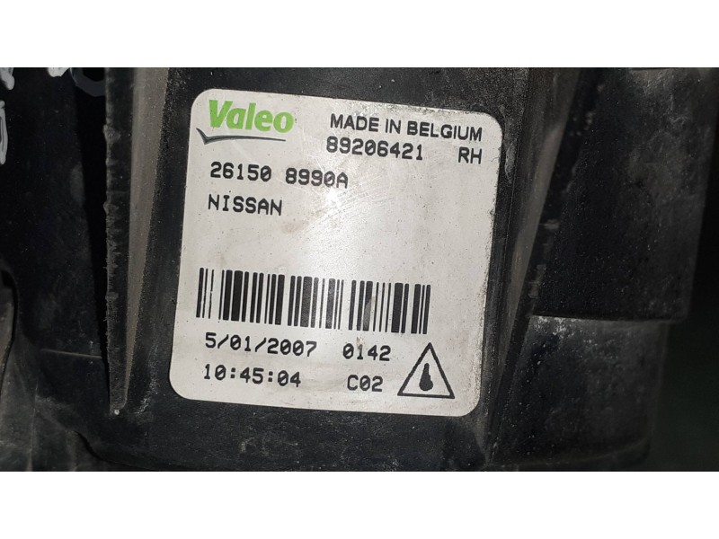 Recambio de faro antiniebla derecho para nissan qashqai (j10) acenta referencia OEM IAM 89206421 261508990A VALEO