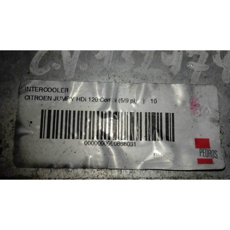 Recambio de intercooler para citroen jumpy 2.0 hdi sx familiar (8/9 asientos) referencia OEM IAM 0000000000868031  