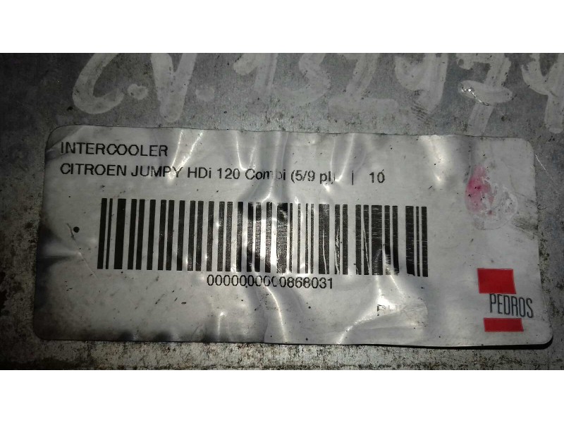 Recambio de intercooler para citroen jumpy 2.0 hdi sx familiar (8/9 asientos) referencia OEM IAM 0000000000868031  