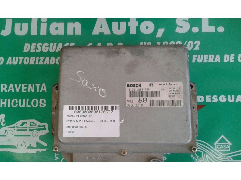 Recambio de centralita motor uce para citroen saxo 1.4 exclusive referencia OEM IAM 0261203736 9620398980 