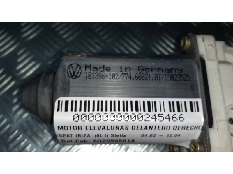Recambio de motor elevalunas delantero derecho para seat ibiza (6l1) stella referencia OEM IAM 6Q2959801A A90125100 990125100