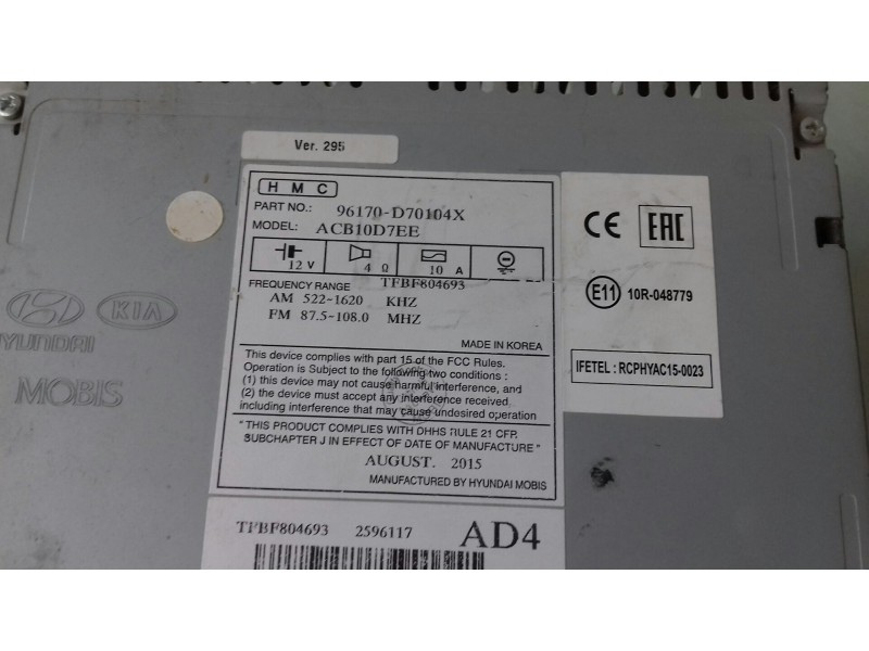Recambio de sistema audio / radio cd para hyundai tucson essence bluedrive 2wd referencia OEM IAM 96170D70104X ACB10D7EE 