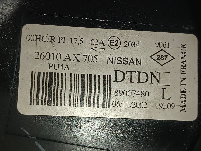 Recambio de faro derecho para nissan micra (k12e) acenta referencia OEM IAM 26010AX705 89007480  Recambio de faro derecho para nissan micra (k12e) acenta referencia OEM IAM 26010AX705 89007480
