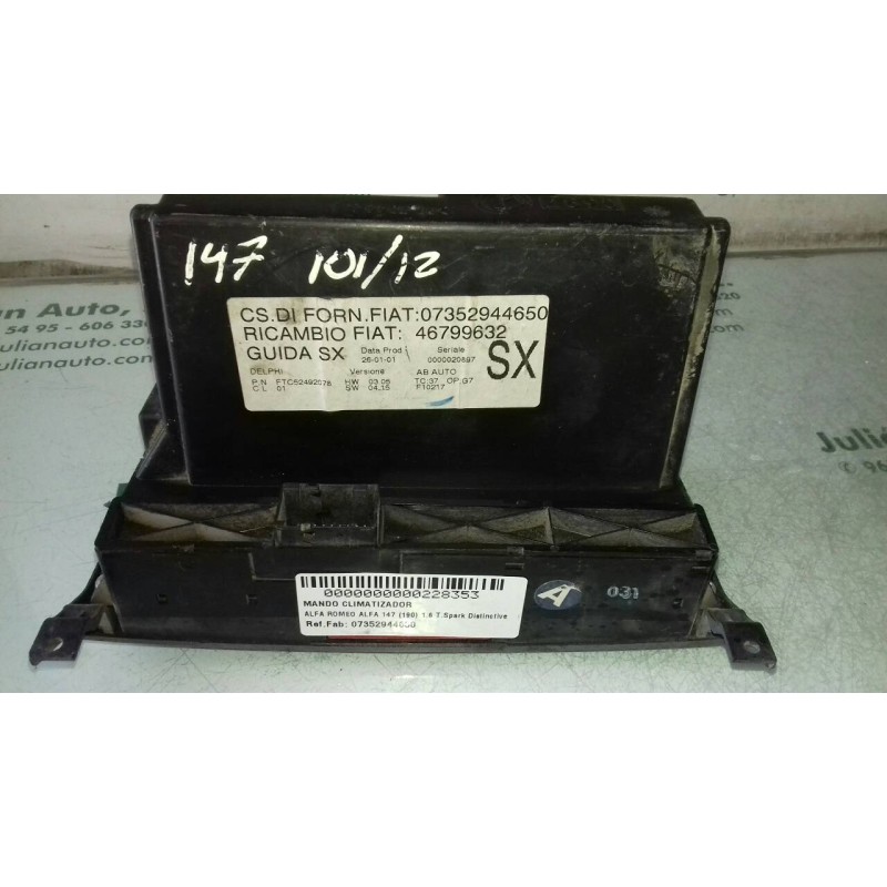 Recambio de mando climatizador para alfa romeo 147 (190) 1.6 t.spark distinctive referencia OEM IAM 07352944650  