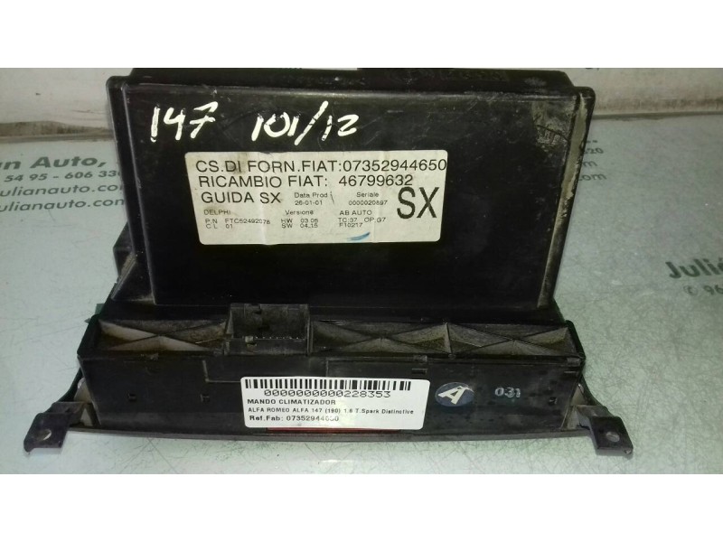 Recambio de mando climatizador para alfa romeo 147 (190) 1.6 t.spark distinctive referencia OEM IAM 07352944650  