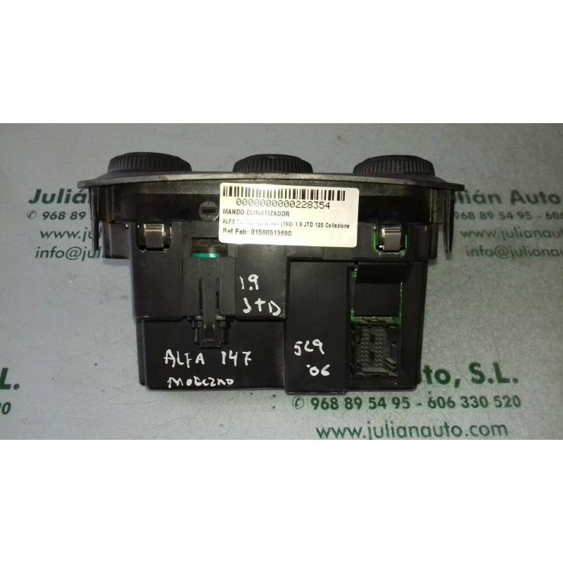 Recambio de mando climatizador para alfa romeo 147 (190) 1.9 jtd 120 collezione referencia OEM IAM 01560513690  