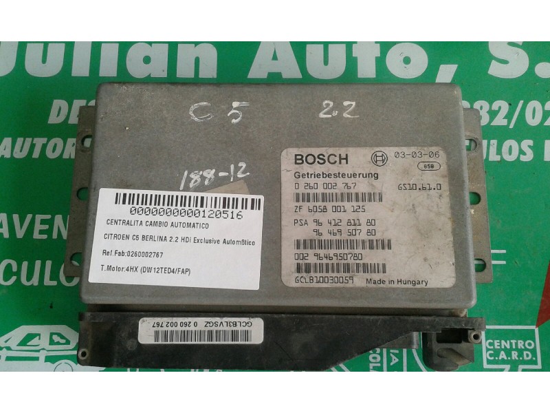 Recambio de centralita cambio automatico para citroen c5 berlina 2.2 hdi exclusive automático referencia OEM IAM 0260002767 ZF60