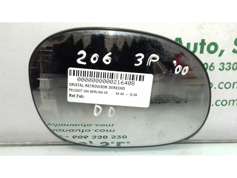 Recambio de cristal retrovisor derecho para peugeot 206 berlina xs referencia OEM IAM   