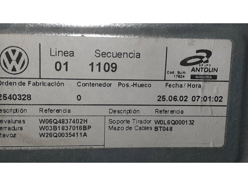 Recambio de elevalunas delantero derecho para volkswagen polo (9n1) conceptline referencia OEM IAM 6Q4837402H 6Q4827402H ELECTRI