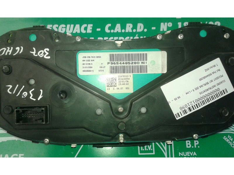 Recambio de cuadro instrumentos para peugeot 307 break/sw (s2) sw pack referencia OEM IAM 9654485280  