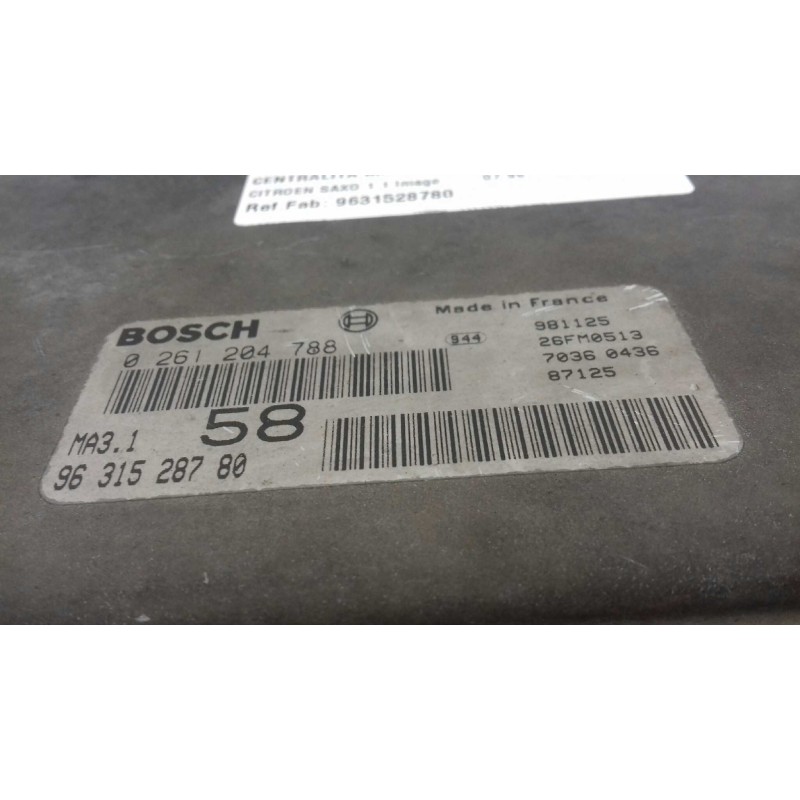 Recambio de centralita motor uce para citroen saxo 1.1 image referencia OEM IAM 9631528780 0261204788 BOSCH