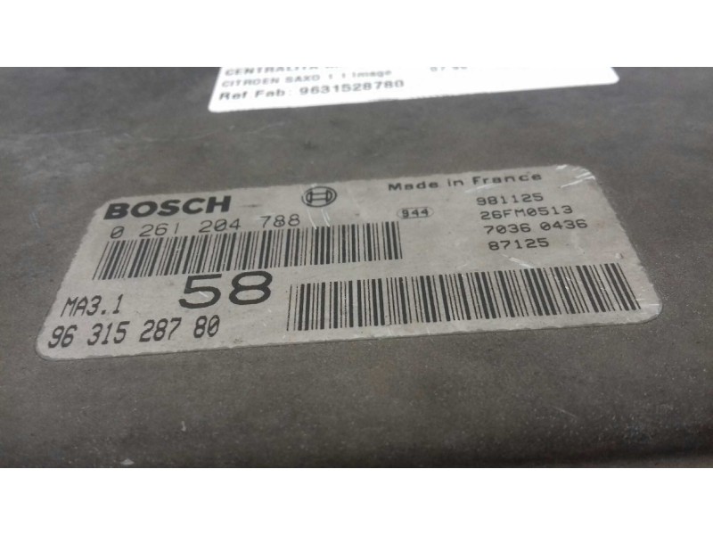 Recambio de centralita motor uce para citroen saxo 1.1 image referencia OEM IAM 9631528780 0261204788 BOSCH