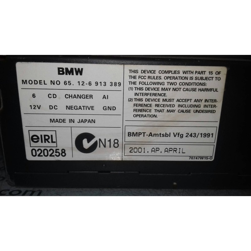 Recambio de sistema audio / radio cd para bmw x5 (e53) 3.0d referencia OEM IAM 65126913389  CARGADOR CD
