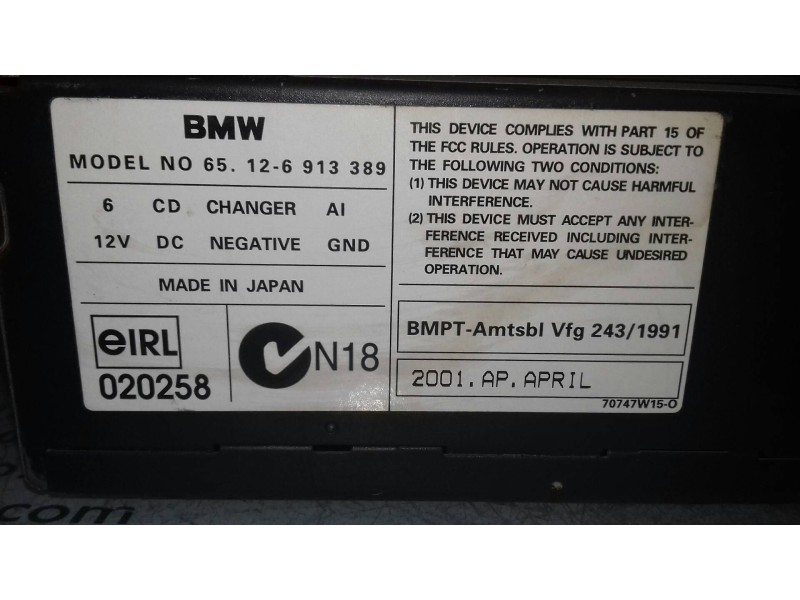 Recambio de sistema audio / radio cd para bmw x5 (e53) 3.0d referencia OEM IAM 65126913389  CARGADOR CD