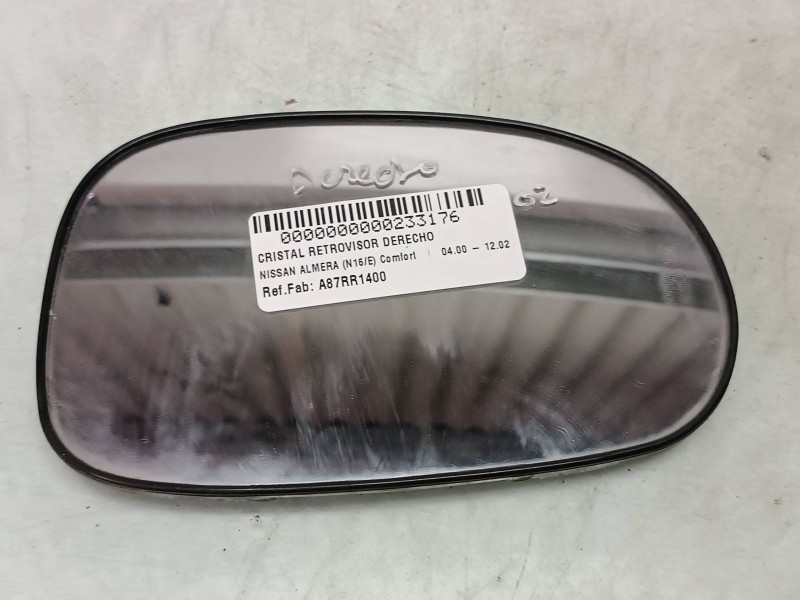 Recambio de cristal retrovisor derecho para nissan almera (n16/e) comfort referencia OEM IAM A87RR1400 R1400 A87R