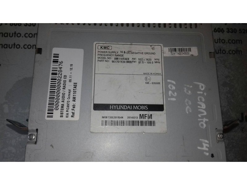 Recambio de sistema audio / radio cd para kia picanto concept referencia OEM IAM AM110TAEE 961701Y261MB2 