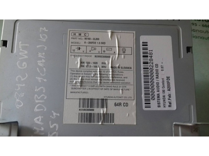 Recambio de sistema audio / radio cd para hyundai i30 comfort referencia OEM IAM A200FDE 961602L200 64RCD