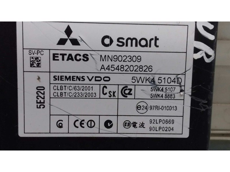Recambio de caja reles / fusibles para smart forfour forfour 47 kw referencia OEM IAM A4548202826 MN902309 5WK45104D